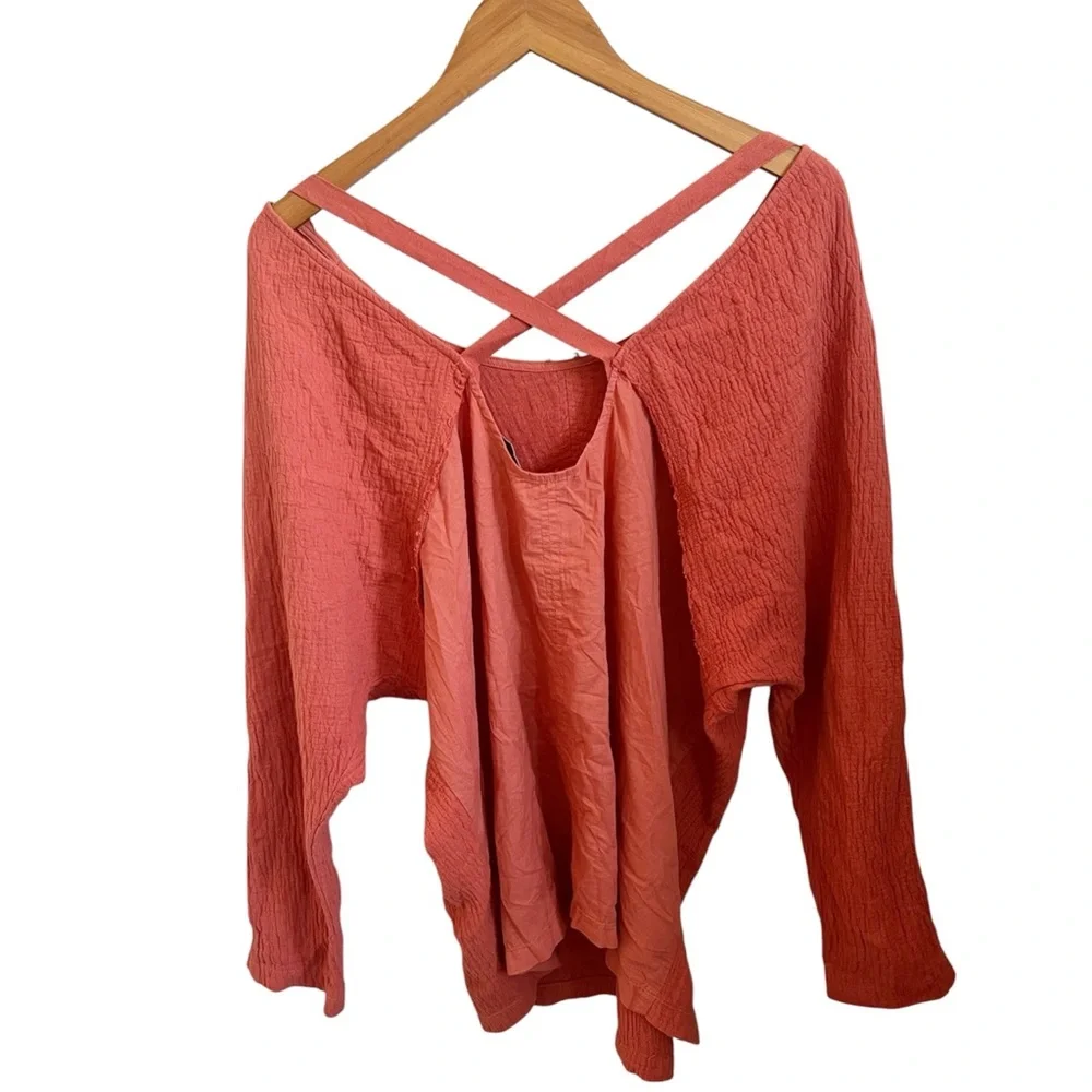 Anthropologie Aurelia Cross-Back Long Sleeve Balletcore Bohemian Top Size Large